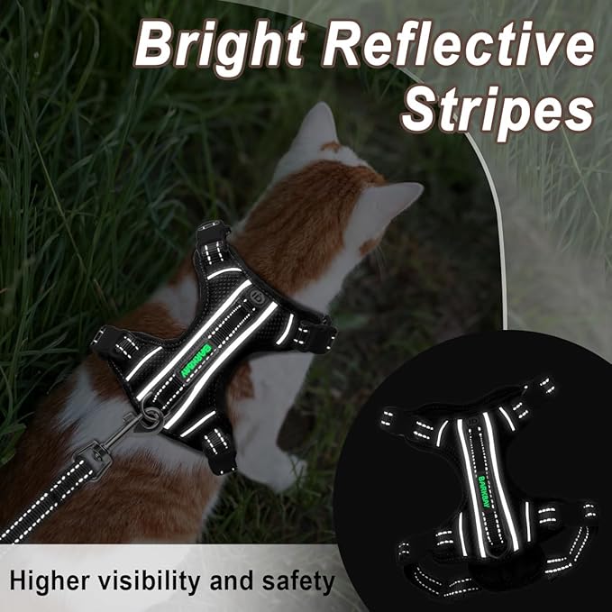 Cat Harness and Leash Set for Walking Escape Proof for Small Large cat Kitten Harness with ID tag Pocket (Black,XXS)