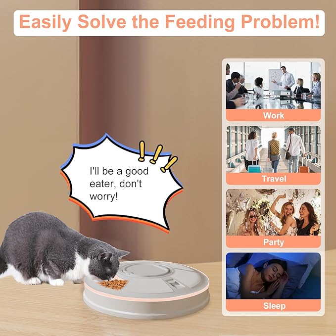 Automatic Cat Feeder, 6 Meal Timed Pet Dispenser Easily Programmable &Easy to Clean, Auto Feeder for Cats/Small Dogs (Pink)