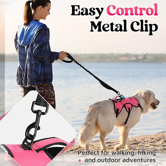 rabbitgoo Escape Proof Dog Harness, Soft Padded Full Body Pet Harness, Reflective Adjustable No Pull Vest with Lift Handle and Leash Clip for Large Dogs Walking Hiking Training, XL, Pink