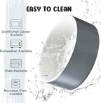 SPUNKYJUNKY 15° Slanted Ceramic Dog and Cat Bowl with Wooden Stand, Tilted Bulldog Food and Water Bowl No Slip Non-Spill for Cats Medium Dogs Big Face Pets 13.5 OZ (1.7 Cups, White-Grey × 2)