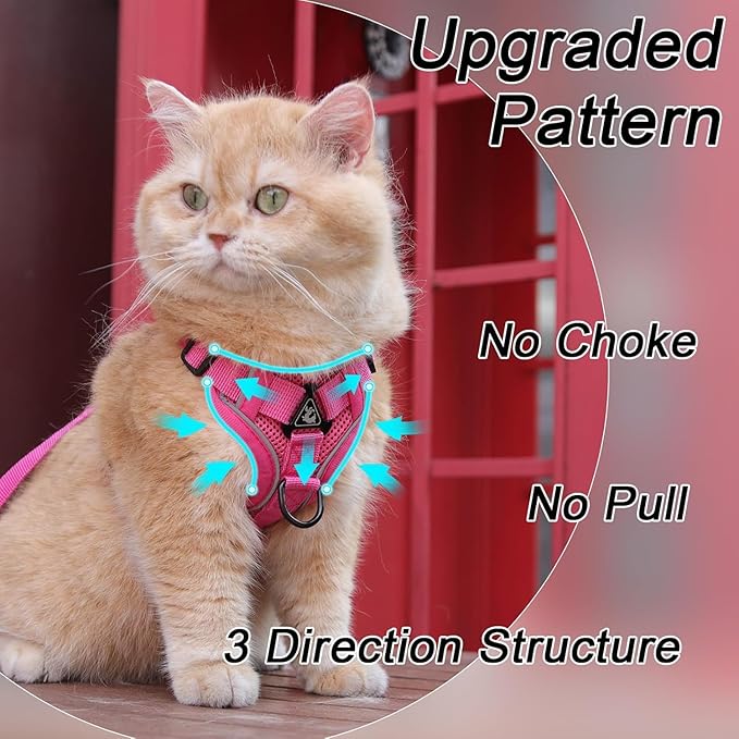 Vest Harness Leash Set for Small Dog Large Cat, Upgraded Escape Proof Adjustable Jacket with Lead for Puppy Fat Cat Outdoor Walking, Soft Breathable Mesh Coat with Reflective Strip XL Pink