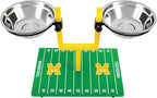 NCAA Michigan Wolverines Goalpost Football Field Dog Feeder – Adjustable Elevated Dog Bowls with Stand, 2 Stainless Steel Bowls, Non-Slip Rubber Feet, Raised Pet Feeder for Large & Small Dogs