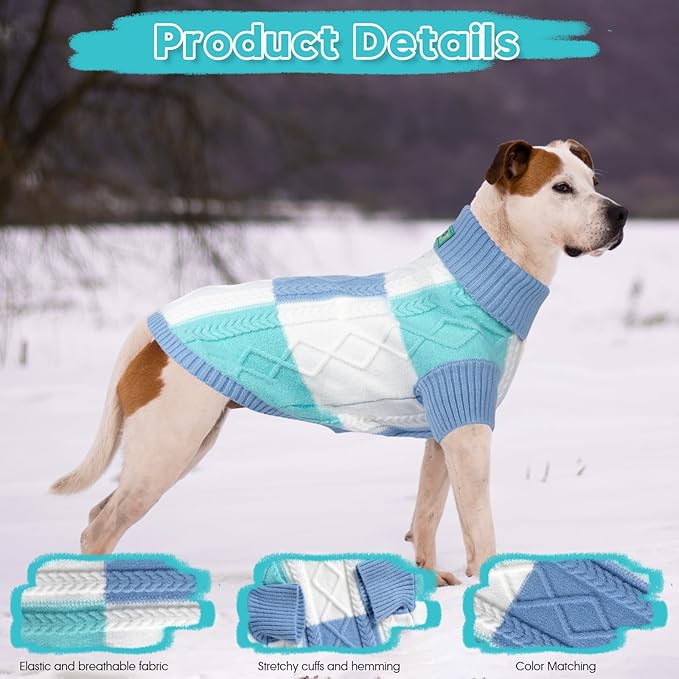Turtleneck Pet Sweaters for Dogs Boys or Girls,Color Inlay and Moving Needle Pattern Dog Sweater,Pet Clothes,Dog Sweaters,Suitable for Various Breeds Dogs or Sizes(Blue Group,M)