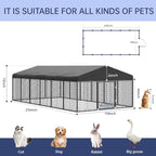 236" x 118" Outdoor Dog Kennel Steel Ideal Dog Fence for Medium/Small Dogs Anti-Rust Coating Cage with Roof All Weather Resistant Dog House with Double Locks