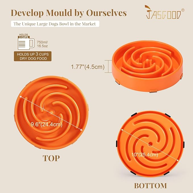 JASGOOD Slow Feeder Dog Bowl - Anti-Gulping, Prevents Bloat & Choking, Healthy Design for Large & Medium Dogs