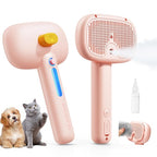 ROJECO 3-in-1 Pet Steam Brush for Cats&Dogs - Detangling Comb with Adjustable Mist, Handheld Deshedding Grooming Tool for Long/Short Hair, Massage Brush & Shedding Control Gift,Cordless,Pink