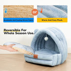 Cat Bed for Indoor Cats, Cat Cave with Reversible Cushion Pillow for All Season, Cat Beds for Indoor Cats, Kitty and Small Dogs, Soft Premium Cotton Cat Bed with Anti-Slip Bottom
