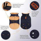 Queenmore Warm Puffer Dog Coat, Quilting Winter Jacket Ultra Thick Plush Lining with Storage Pockets (Dark Navy, Large)