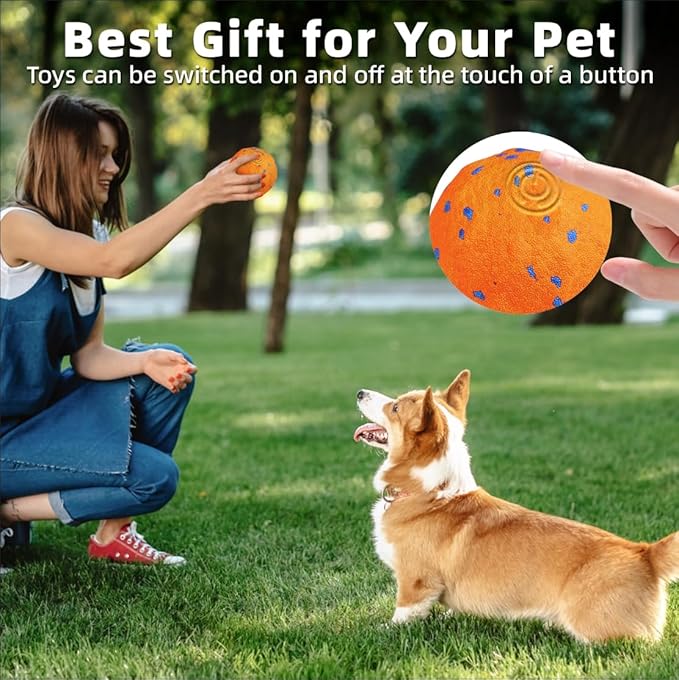 Interactive Dog Toys Ball, Automatic Moving, Bouncing Chew Toys, E-TPU Material, Suitable for Large and Medium-Sized Dogs, Used for Boredom Relief and Daily Training, USB Rechargeable (Orange)
