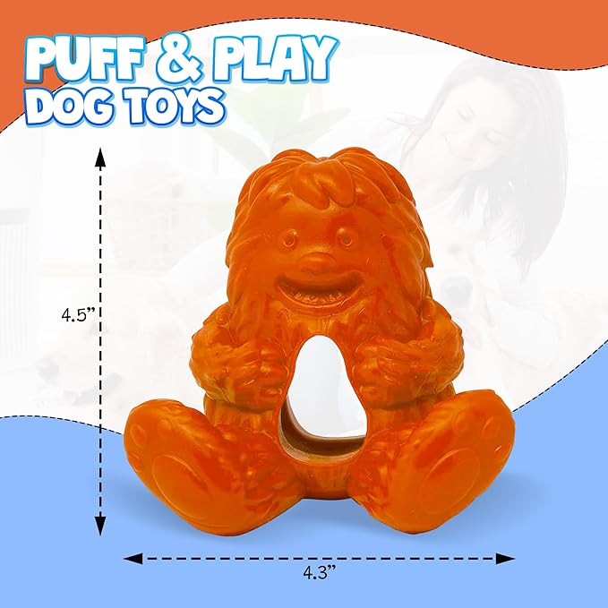 Yeti Dog Chew Puff and Play Interactive Dog Toys, Nuggets Dog Treat Dispenser Puzzle, Fun Stimulating Chew Toy for Teething, Behavior Training for Light to Moderate Chewers, Yeti Orange