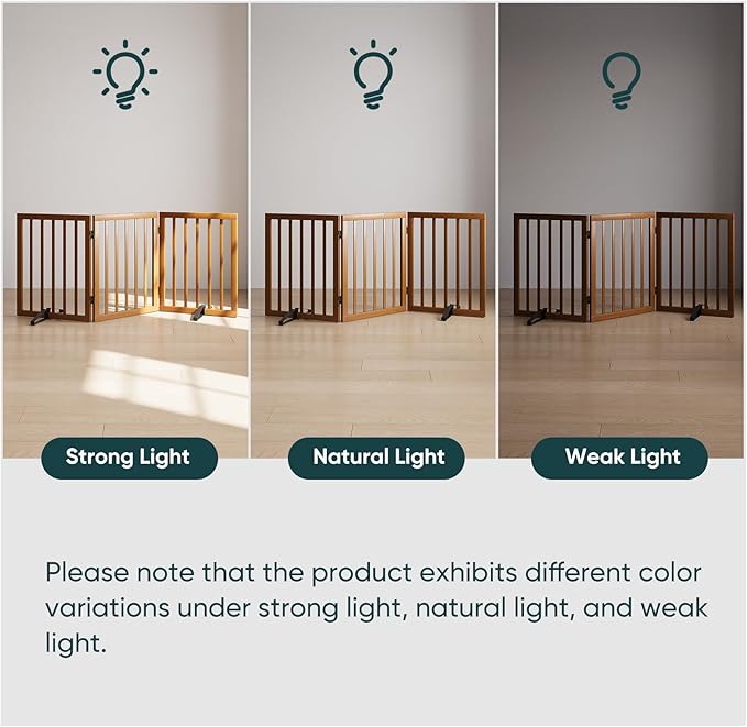 Semiocthome Freestanding Dog Gate 24“Tall, Walnut Foldable Dog Gates for Doorways Stairs Indoor, Wooden 4 Panels Pet Gates for Dogs with 2 Metals Stands, Fully Assembled Door Gates Fences