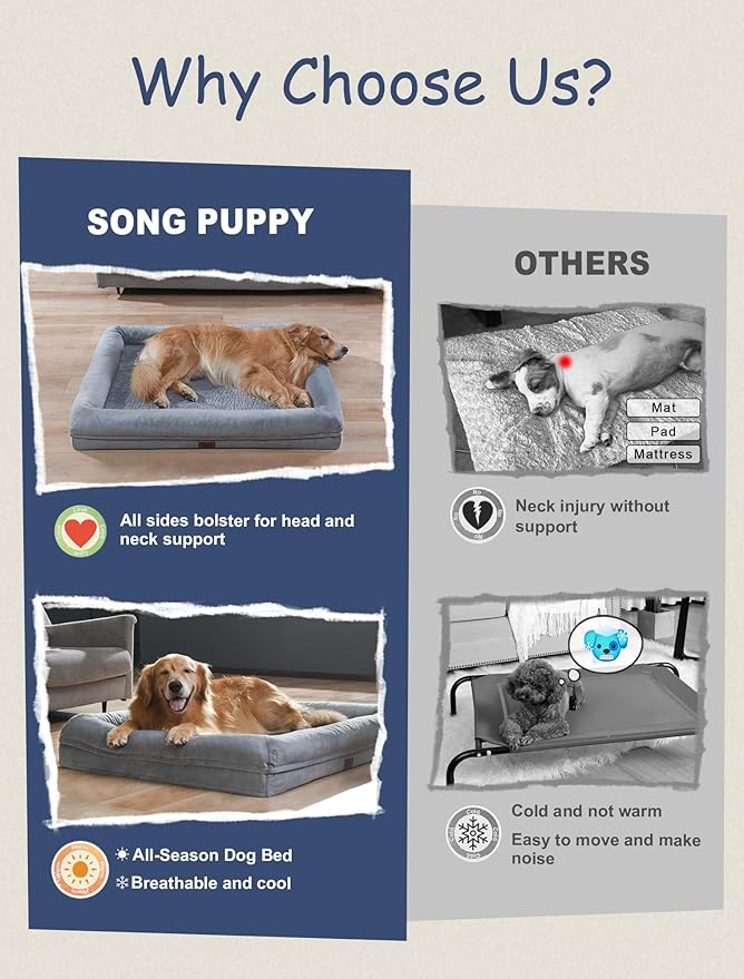 Orthopedic Dog Bed for Large Size Dogs, Waterproof Dog Beds with 4-Sides Removable Bolster, Large Pet Beds Non-Slip Bottom Pet Couch with Removable Washable Cover, Gray