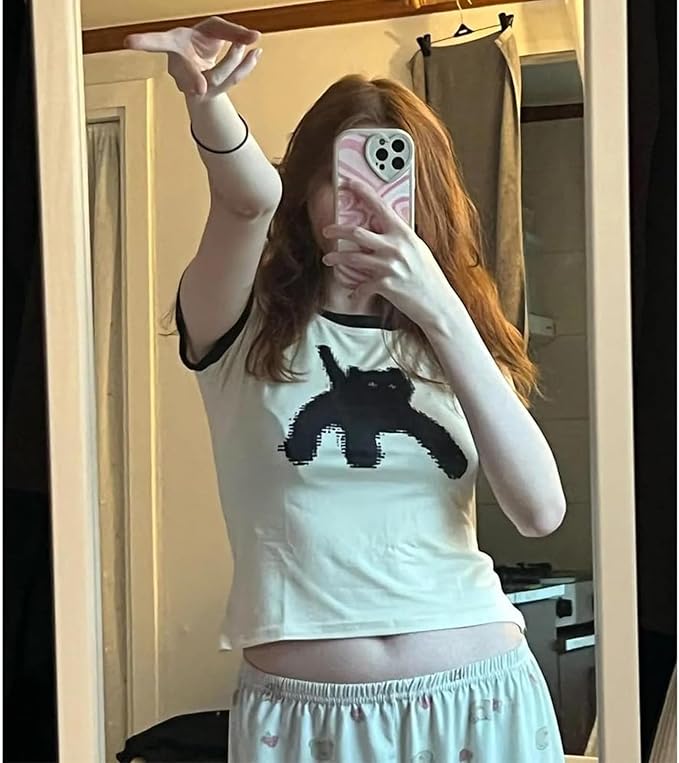 Graphic Tees Y2k Baby Tee Teens 2000s Vintage T Shirts Emo Grunge Printed Summer Crop Tops 2024