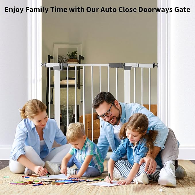 30 Inch Tall Cat Pet Gate Baby Gate Auto Close Pet Gate Adjustable 29.92""-57.48"" Wide Pressure Mounted Walk Through Swing Safety Pet Gates Child Gate (29.92""-57.48"" Wide), White