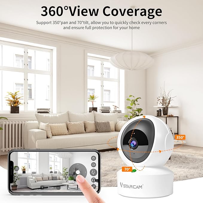 VSTARCAM 2K QHD Security Camera Indoor, Room Camera Baby Monitor 360° for Home Security, WiFi Camera with 2.4 GHz Wi-Fi, One-Touch Call, Smart Motion Tracking, IR Night Vision