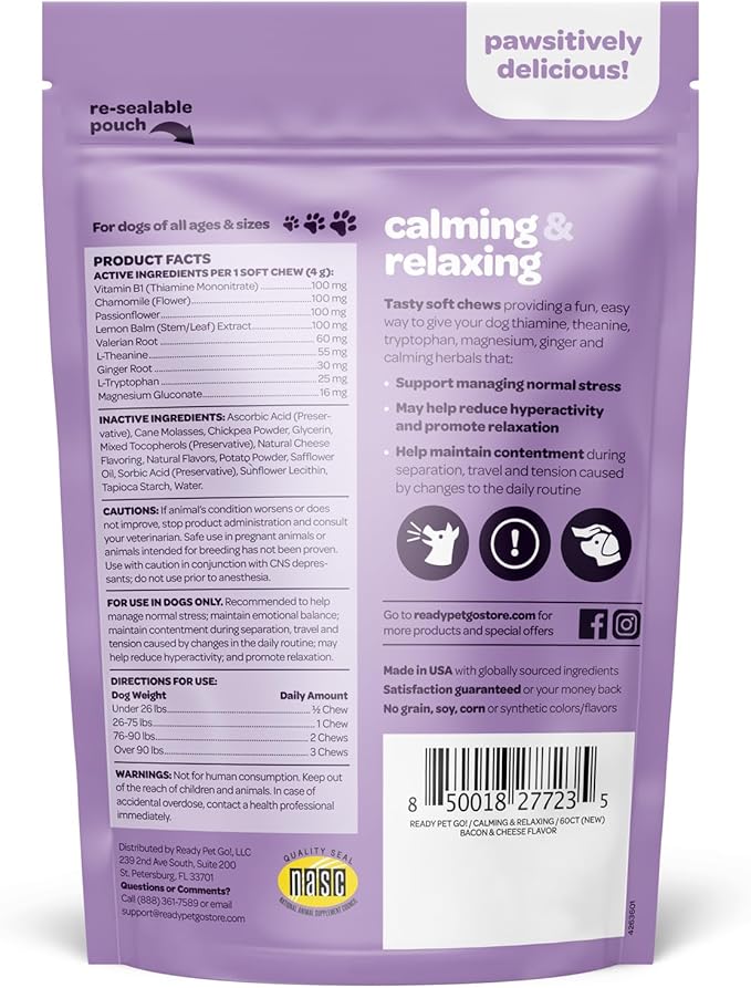 Calming Chews for Dogs | Herbal Dog Calming Chews for Anxiety from Normal and Occasional Stressors Including Separation Storms Grooming & Travel | NASC Certified & Made in The USA | 60 Count