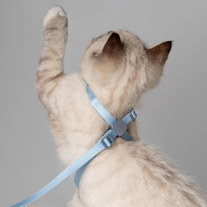 Cat Harness Escape-Proof Anti-Choking Adjustable Nylon Harness Lightweight with Anodized Aluminum Buckle, Ideal for Cats Outdoor Walking and Training, IDA Award (Space Gray, M (17.7"))