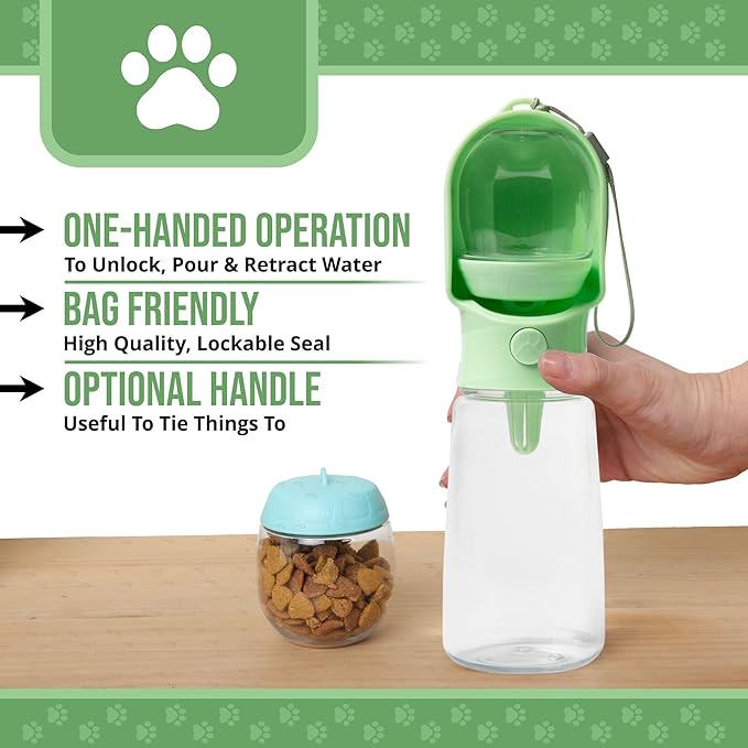 Leak Proof Portable Dog Water Bottle with Bowl – Travel Pet Water Dispenser for Walking & Hiking – Food Grade Plastic – Choose from 3 Colors (Green, 320 ml)