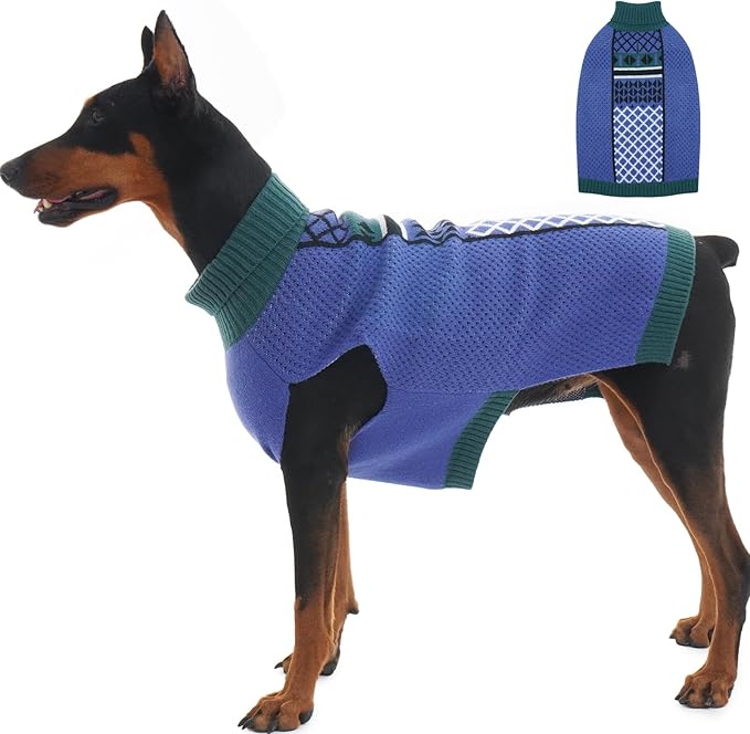 Dog Sweaters for Large Dogs, Turtleneck Warm Sweater with Leash Hole, Easy to Put on Winter Great Dane Sweaters, 4XL Dog Clothes Christmas for Cold Weather, Green XXXXL