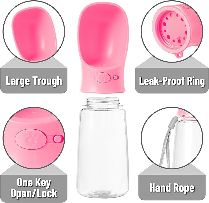 Mr. Pen Portable Dog Water Bottle - 19 oz, Pink, Travel Dog Water Bottle Dispenser, Not Dishwasher Safe