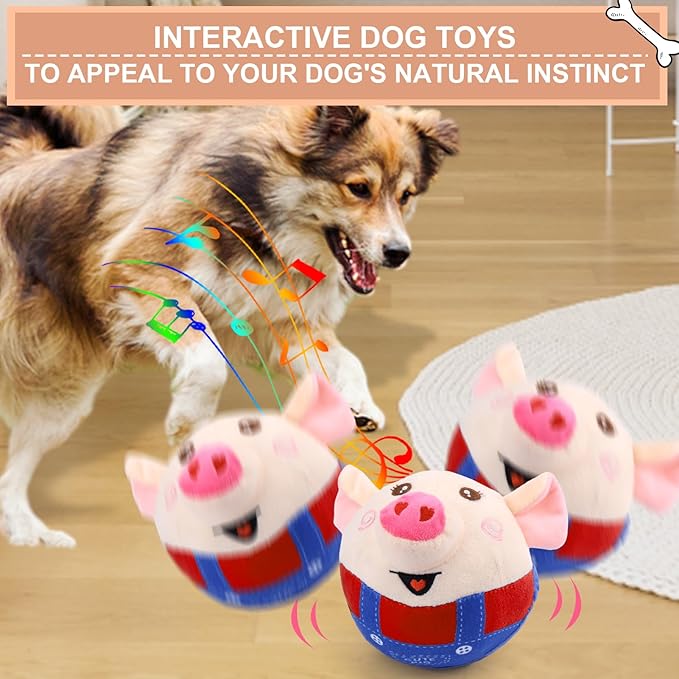 BABORUI Interactive Dog Toys Pig, Jumping Squeaky Dog Toys with Recording and Music Modes, Rechargeable Moving Dog Chew Toys for Small/Medium/Large Dogs to Keep Them Busy(Red Pig)