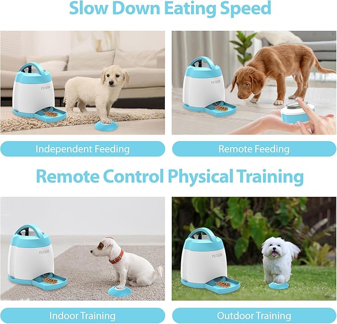 PETGEEK Automatic Dog Treat Dispenser, Puzzle Memory Training Activity Toy- IQ Training Dog Button Feeder, Remote Button Treat Dispenser for Dogs (Upgrade Blue)