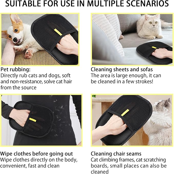Pet Hair Removal Gloves, Pet Grooming Gloves, Electrostatic Pet Hair Remover Glove for Dogs and Cats, Pet Hair Removal Tool for Furniture, Carpet, Car Seat, Clothes (2PCS)