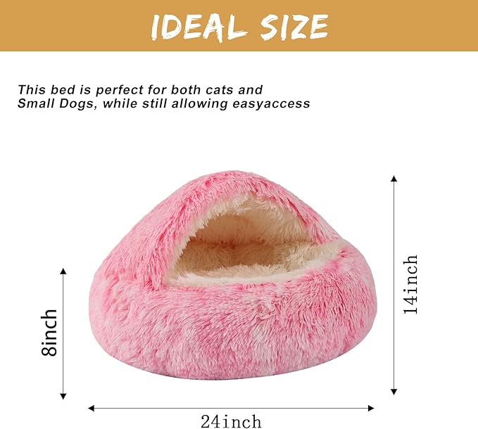 Dog Beds for Small Dogs, Cat Bed Cave, Washable Cute Cat Bed, Cozy Nook Pet Bed for Dogs or Cats, Anti-Slip Puppy Bed Fits up to 22 lbs Pets(Pink, 24" x 24")