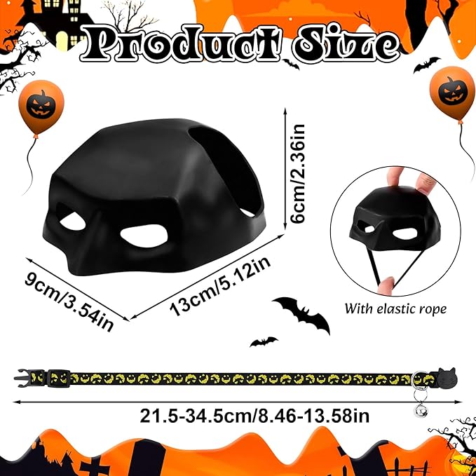 3 PCS Cat Bat Mask Halloween Costumes Accessories Bat Mask Cloak and Halloween Cat Collar Pet Costumes Clothes for Cats, Bat Cat Cosplay Apparel