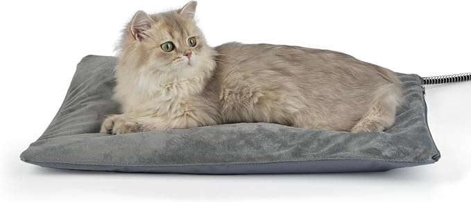 Outdoor Heated Cat Bed, Soft Pet Heating Pad with Steel-Wrapped Cord, Outside Pet Warmer for Feral Cats and Dogs, 19.7" x 15.7", 35 Watts