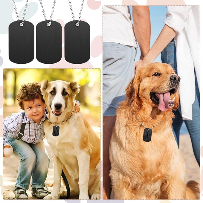 100Pcs Military Dog Tags Set, 50 Pcs Aluminum Blank Dog Tag and 50 Pcs Iron Necklace Chain, Dog Tags Personalized for Pets, Suitable for Laser Engraving