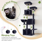 Globlazer Cat Tree Tall, 71 inches Cat Tower for Indoor Adult Cats Multi-Level 3 Condos for Indoor Cats XL Cat Tree Tower with Scratching Posts, Soft Extra Large Hanging Basket, F71, Dark Gray