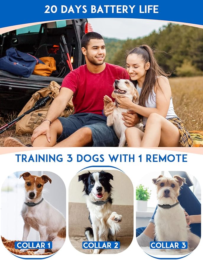 PaiPaitek Vibrating Dog Collar No Shock, 3300ft Range Dog Beep Collar with Remote, IPX7 Waterproof Rechargeable No Shock Training Collar for 5-120 lbs All Breeds - No Prongs