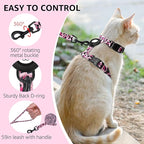 SCENEREAL Adjustable Cat Harness and Leash Set with AirTag Holder, Escape-Proof Design for Small to Large Cats, Lightweight Soft Travel Harness, Pink Leopard