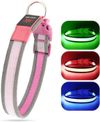 Light up Dog Collars- USB Rechargeable LED Dog Collar, Full Illuminated and Adjustable Dog Collar Light, Three Colors and Three Sizes for Small, Medium, Large Dogs (Medium, Pink-2)