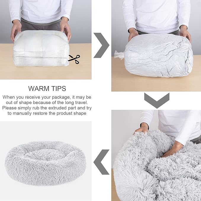 DogBaby Dog Bed, Anti-Anxiety Donut Cuddler Warming Cozy Soft Round Bed, Fluffy Calming Dog Beds for Small Dogs Cats, Washable Pet Bed