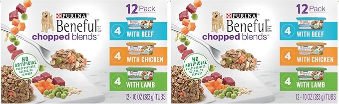 Beneful Purina Wet Dog Food Variety Pack, Chopped Blends - (12) 10 oz. Tubs (Pack of 2)