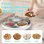 Ownpets Automatic Cat Feeder for Wet Food, with Stainless Steel Tray, 6 Meals Rechargeable Auto Pet Feeder with 2 Ice Packs, Cat Food Dispenser for Cats Small Dogs