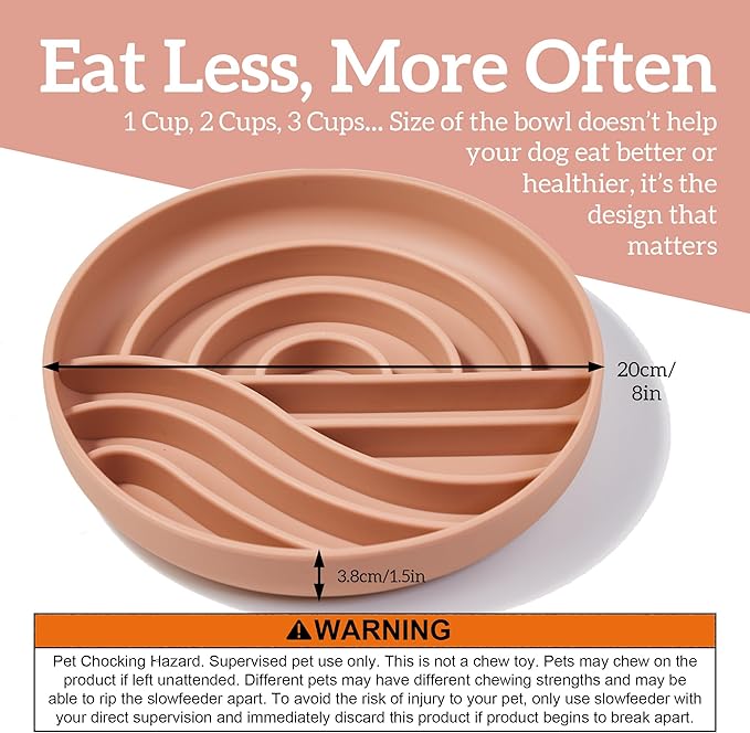 OHMO Slow Feeder Dog Bowls (Sunrise, Coral) Enrichment Toy Soft Silicone Food Safe Feeding Bowl Non Slip Suction Cup for All Breed Pet, Cat Slow Down Eating Dishes, Boredom and Anxiety Reducer