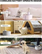 Cordless Cat Water Fountain Battery Operated, FEELNEEDY 4L/135 fl oz Pet Water Fountain for Cats and Dog with Motion Sensor, Ultra Quiet Cat Drinking Fountain with 6 Filters (YPD-C004P), White