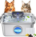 Dog Water Fountain 2 Gal, Stainless Steel Dog Water Fountain for Large Dogs Multi-Cats, Pet Water Fountain with Big Window, Super-Quiet Pump, Indoor Automatic Dog Water Bowl Dispenser Fountain Filters