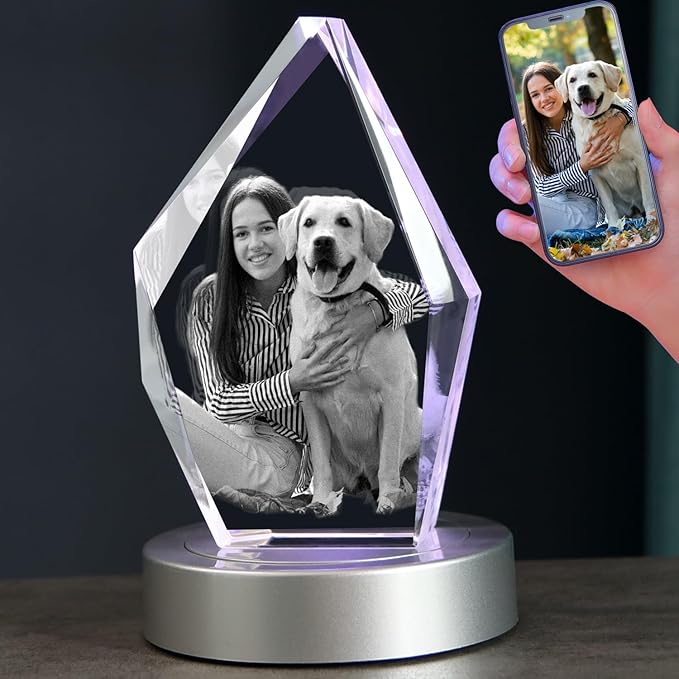 Personalized Dog Memorial Gifts, 3D Crystal Photo,Pet Memorial Gift,3D Engraved Crystal Keepsake Gift, Dog Photo Frame,Christmas Personalized Gift,Dog Pictures