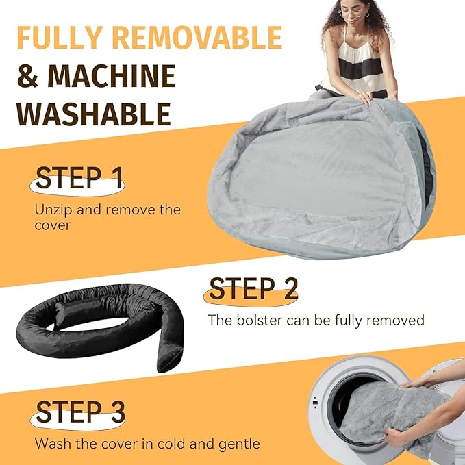Orthopedic Washable Large Dog Bed: Cooling Dog Bed with Bolsters - Jumbo Bed Waterproof Removable Cover Non-Slip Pet Bed for Extra Large Sized - Silver