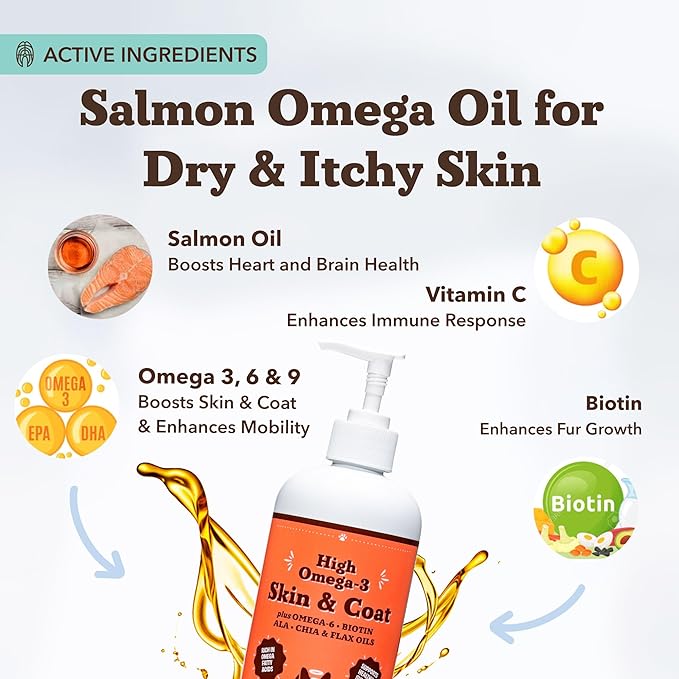 Natural Dog Company Skin & Coat Oil (16 oz.), Supports Skin Health, Fish Oil Supplements for Dogs, Soft Coat, Fish Oil & Flaxseed Oil, Fatty Acids, Bottle of Dog Fish Oil with Pump, Antioxidant