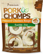 Pork Chomps Pressed Pork Skin Dog Chews, 2.5-inch Rings, Real Chicken, 8 Count