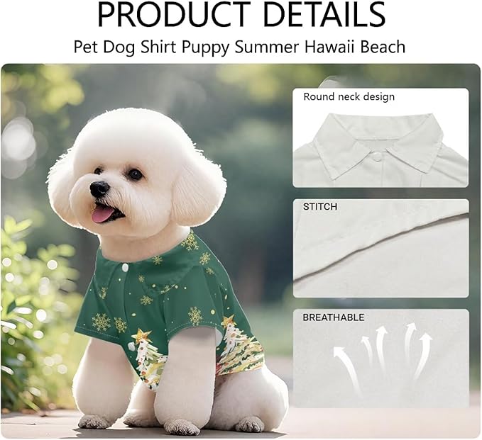 Christmas Tree Dog Shirts for Large Dogs Girl Boys Cat Clothes Shirt Soft Birthday Puppy Shirt Yorkies Chihuahua Outfits Costume Apparel Christmas Party Clothing Collar for Outdoor Playing