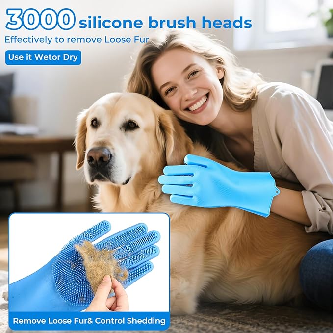 2PCS dog washing gloves and dog bath brush, 2-in-1 pet shower set | Suitable for dogs, cats, bath massage, and pet grooming