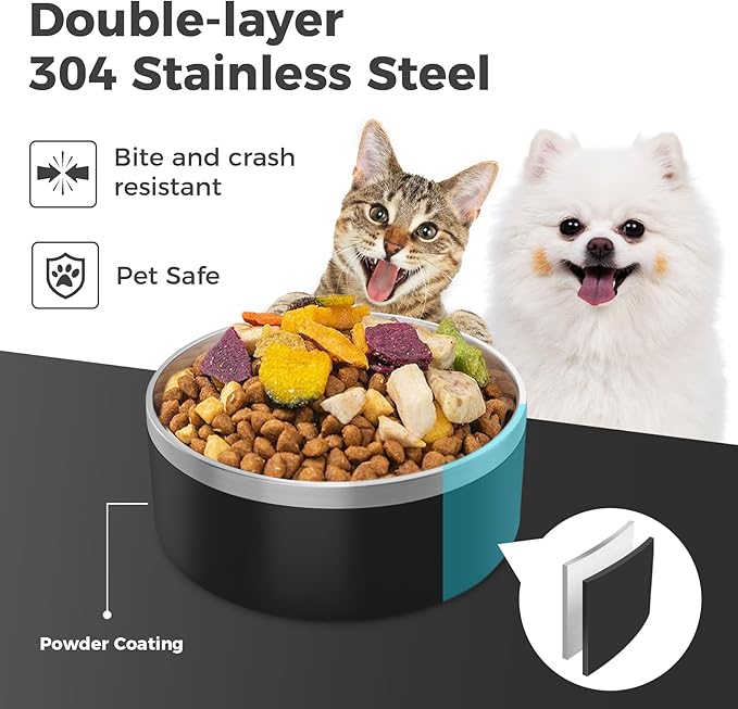 LIHONG Stainless Steel Dog Bowls for Large Dogs,Dog Food Water Bowls with Non Slip Rubber Bottom,Pet Feeding Bowl,Double Wall Insulated,Rustproof(64oz,Black)