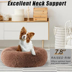 Calming Dog Bed, Dog Beds Fits up to 40 lbs Pets, Fluffy Donut Dog & Cat Bed Washable, Round Anti Anxiety Dog Bed, Small Dog Bed with Non-Slip Bottom (Khaki, 28" x 28")