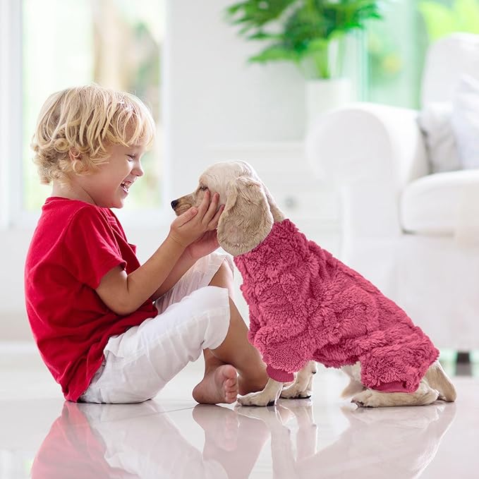 Dog Pajamas Small Sized Dog,Pajamas for Dogs, Winter Chihuahua Yorkie Teacup Cat Sweater Clothes Outfits,Soft Cold Weather Pet Coat Warm Fleece Puppy Pjs(Small, Dark Pink)